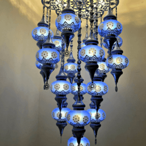 Blue Mosaic Chandelier with Floral Patterns