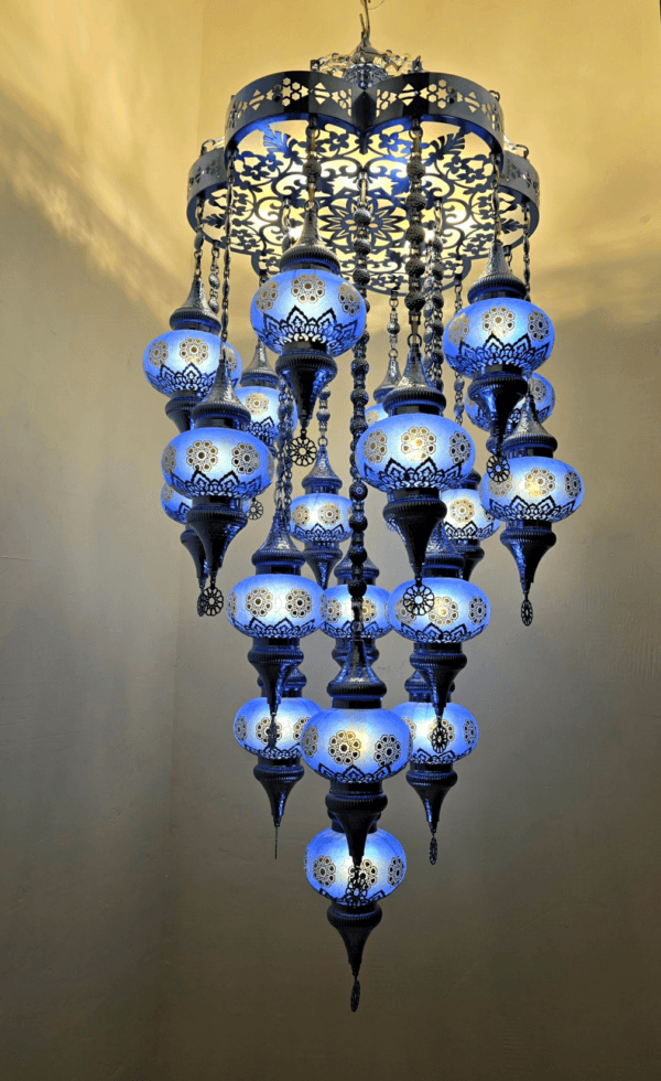 Blue Mosaic Chandelier with Floral Patterns