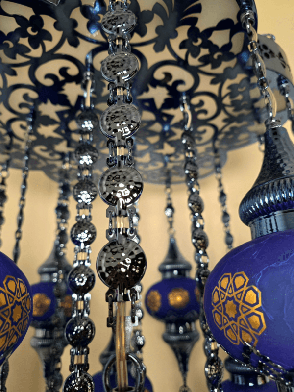Blue Mosaic Chandelier with Floral Patterns - Image 2