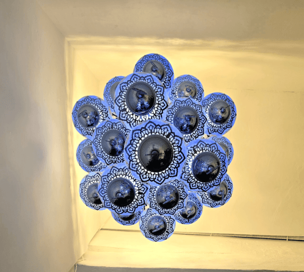 Blue Mosaic Chandelier with Floral Patterns - Image 3