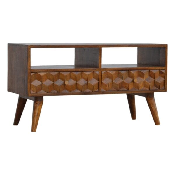 Chestnut Cube Carved TV Unit - Image 8