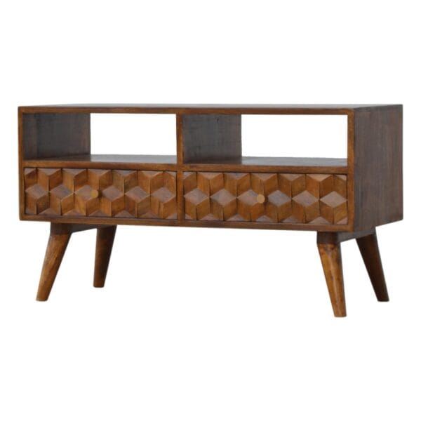 Chestnut Cube Carved TV Unit - Image 7